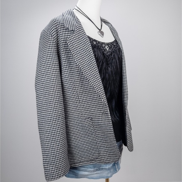 Vintage Houndstooth Blazer - Black White Checkered - Retro Power‎ Suit Jacket - Picture 3 of 8